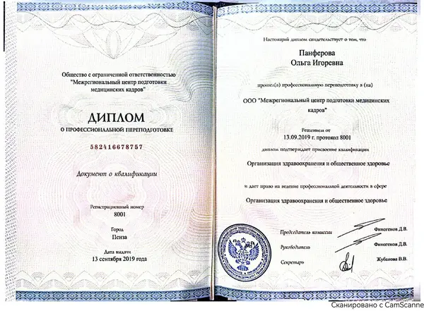 Сертификат — Панфёрова Ольга Игоревна