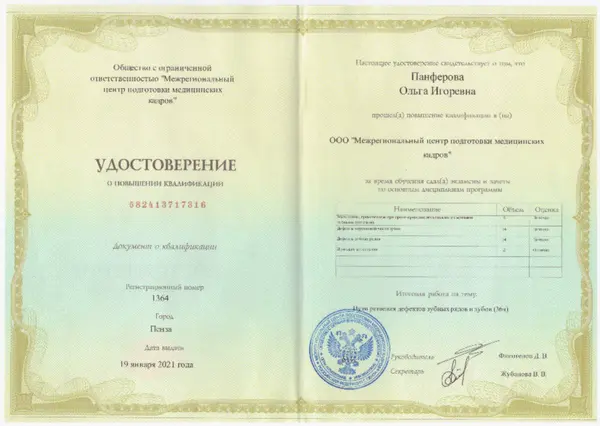 Сертификат — Панфёрова Ольга Игоревна