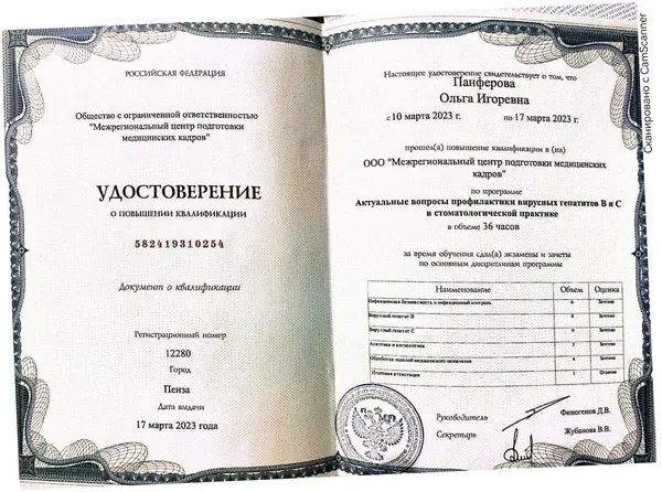 Сертификат — Панфёрова Ольга Игоревна
