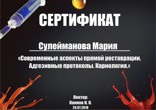 Сертификат — Шнабель Мария Сергеевна